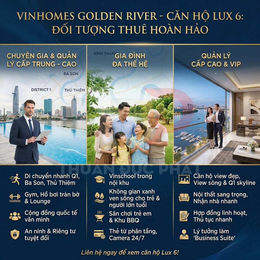 Căn hộ Vinhomes Golden River Lux 6 cao cấp, view sông Sài Gòn, phù hợp chuyên gia, gia đình và quản lý cấp cao