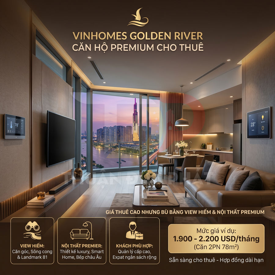 Căn hộ Vinhomes Golden River cho thuê, nội thất cao cấp, view sông và Landmark 81 buổi tối