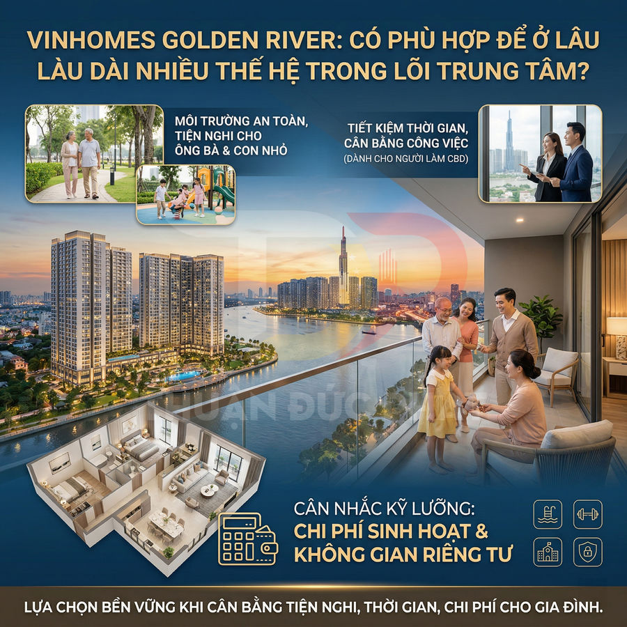 Căn hộ Vinhomes Golden River view sông Sài Gòn, ban công rộng cho gia đình nhiều thế hệ sinh hoạt
