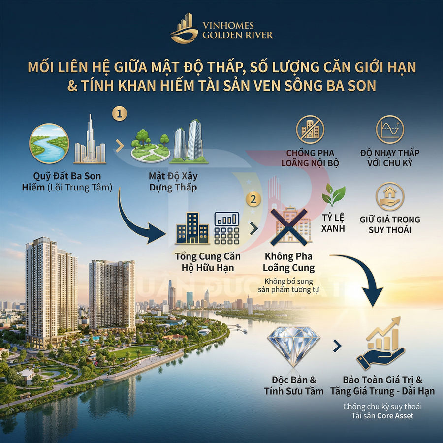 Phối cảnh dự án căn hộ cao cấp Vinhomes Golden River ven sông Ba Son với mật độ xây dựng thấp