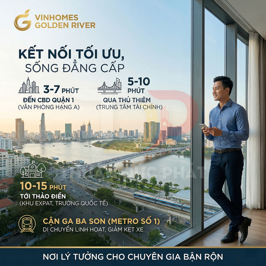 Căn hộ Vinhomes Golden River view sông Sài Gòn và trung tâm thành phố, phù hợp chuyên gia bận rộn