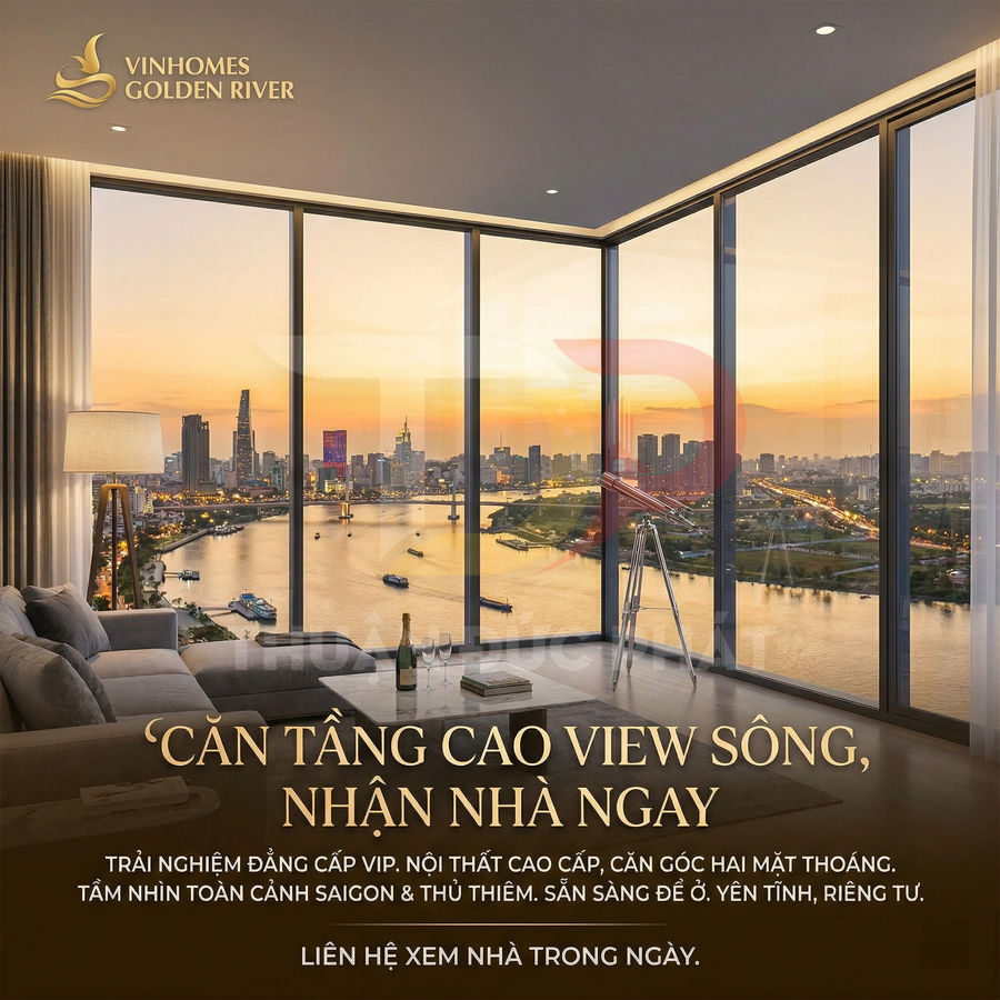 Căn hộ Vinhomes Golden River cao cấp view sông Sài Gòn và trung tâm thành phố lúc hoàng hôn