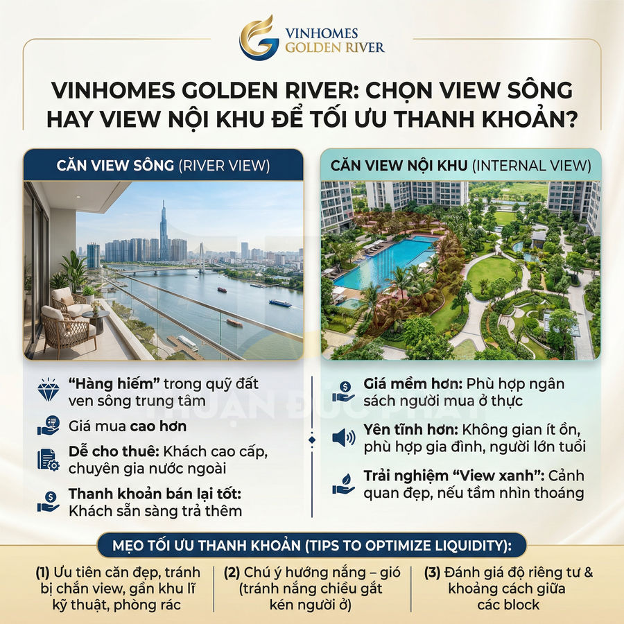 So sánh căn hộ Vinhomes Golden River view sông và view nội khu với hồ bơi, vườn cây, gợi ý tối ưu thanh khoản