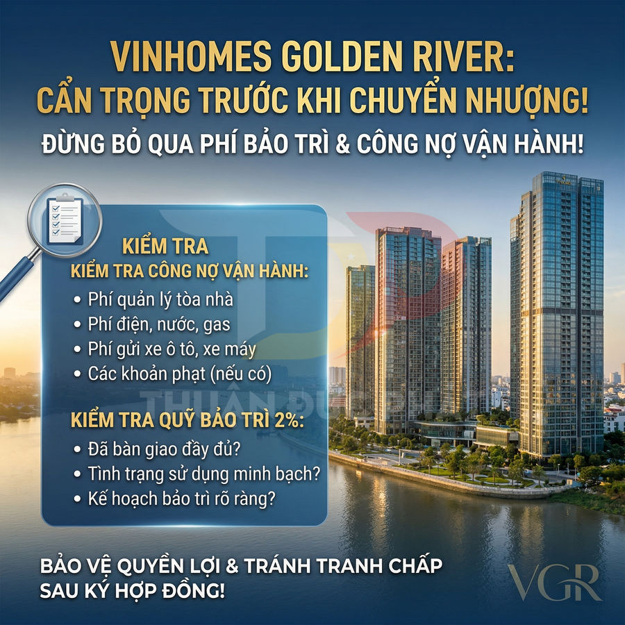 Hướng dẫn kiểm tra phí bảo trì và công nợ vận hành khi chuyển nhượng căn hộ Vinhomes Golden River
