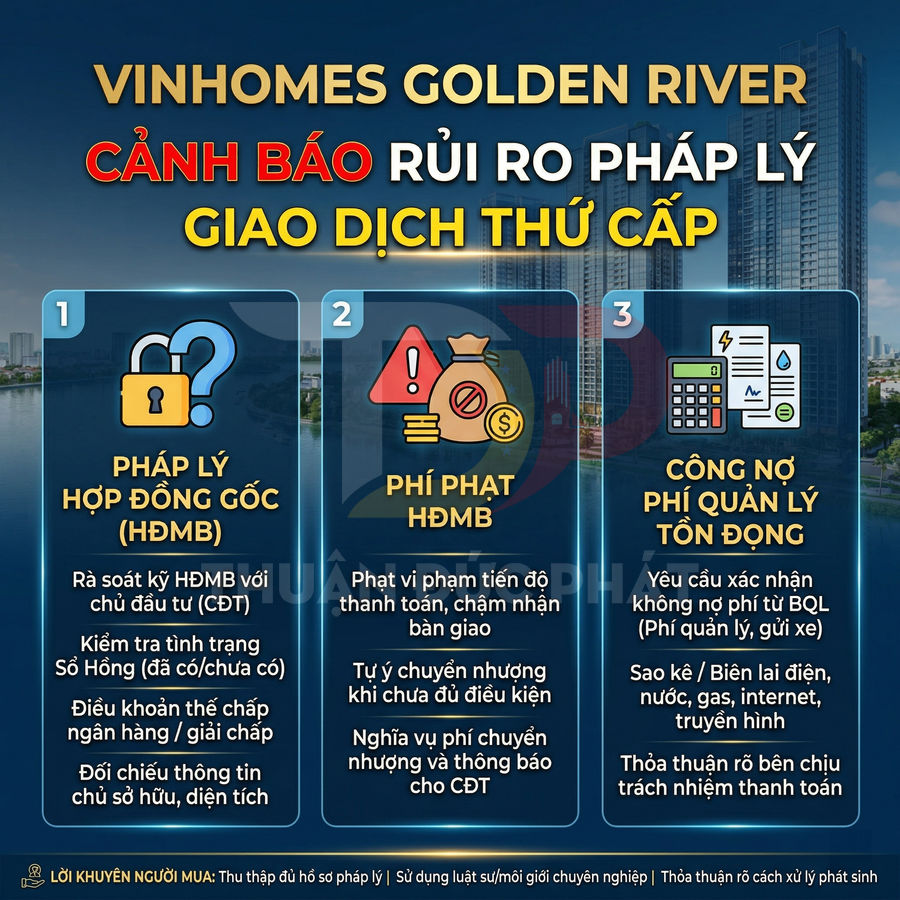 Infographic cảnh báo rủi ro pháp lý giao dịch thứ cấp dự án Vinhomes Golden River