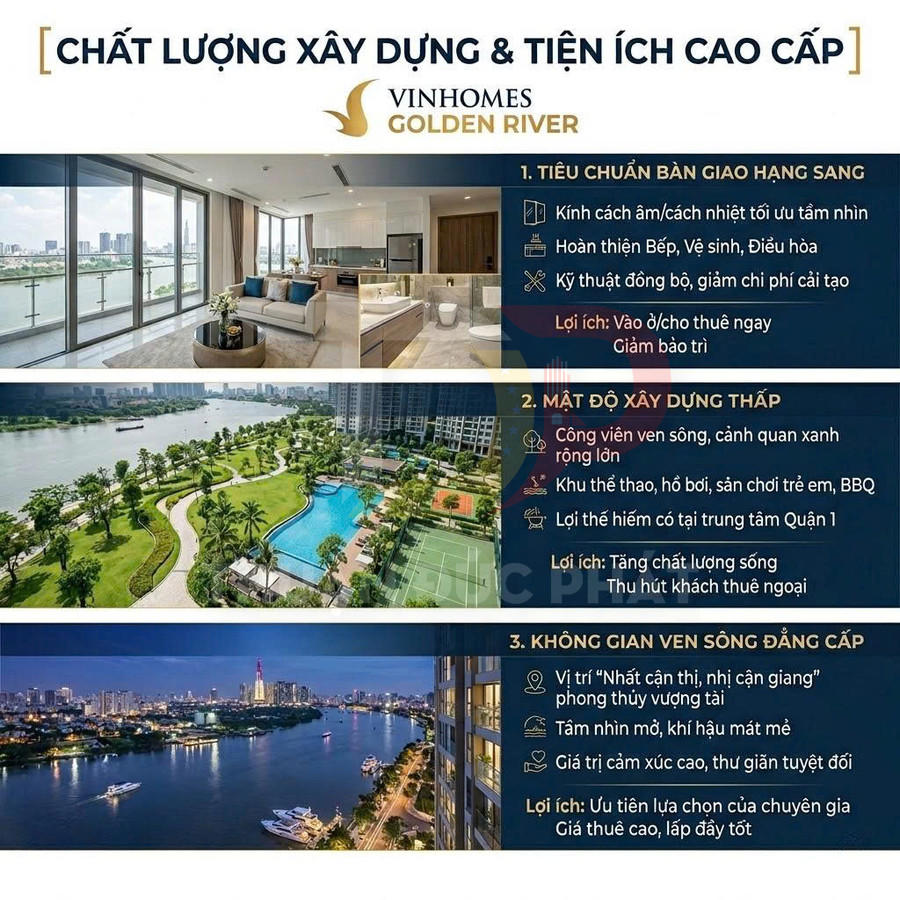 Căn hộ cao cấp Vinhomes Golden River view sông, tiện ích hồ bơi, công viên ven sông và bến du thuyền ban đêm