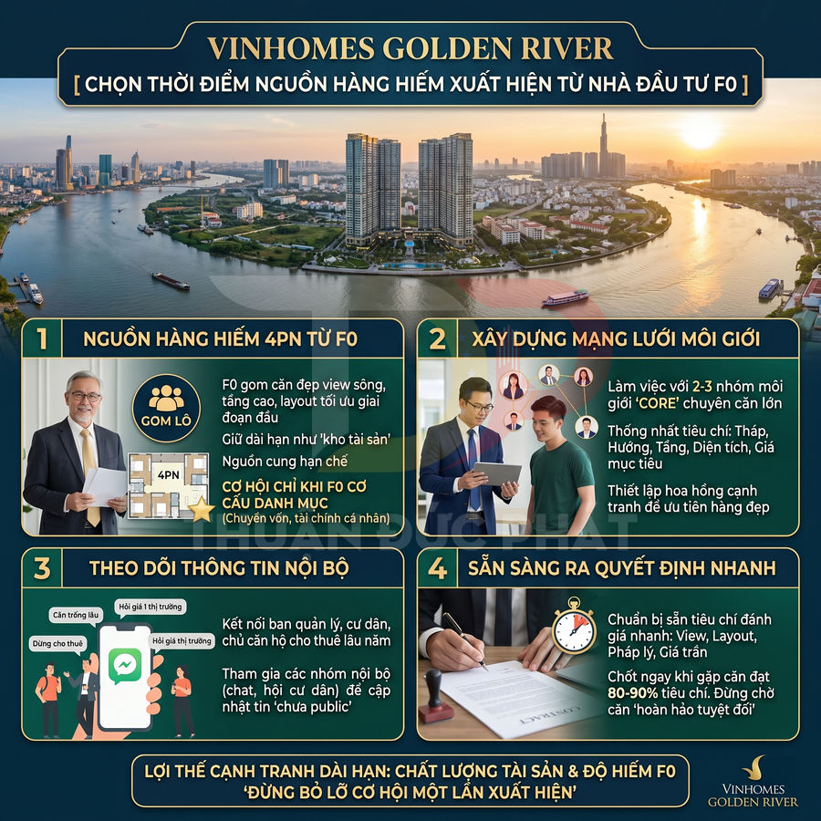 Infographic Vinhomes Golden River giới thiệu lợi thế nguồn hàng hiếm căn hộ 4PN và chiến lược đầu tư bất động sản