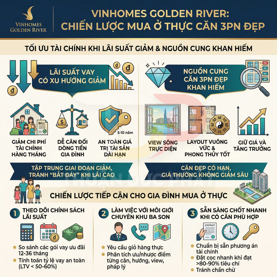 Infographic chiến lược mua căn hộ 3 phòng ngủ Vinhomes Golden River cho gia đình ở thực