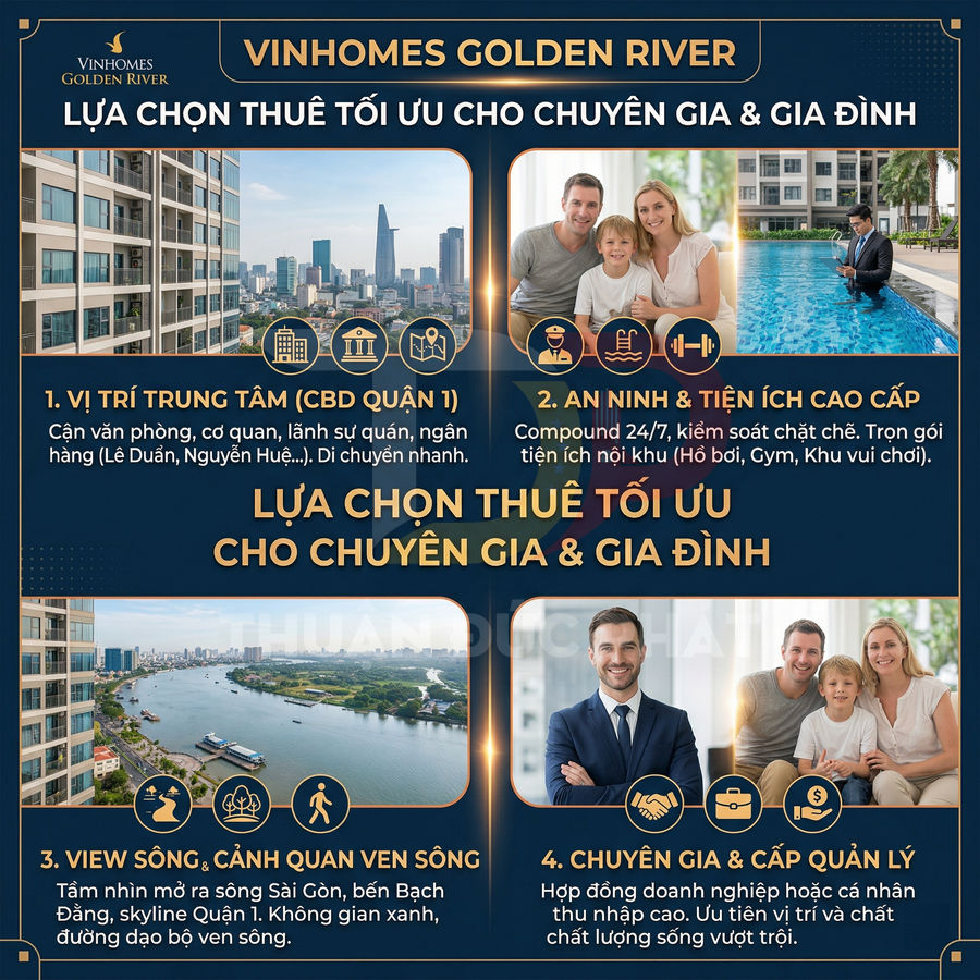Căn hộ cho thuê Vinhomes Golden River cao cấp trung tâm Sài Gòn, view sông, tiện ích hồ bơi gym an ninh 24/7