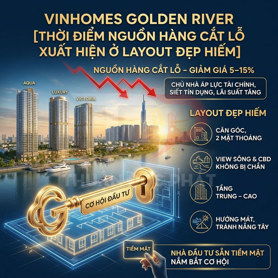 Quảng cáo dự án căn hộ Vinhomes Golden River view sông, nhấn mạnh cơ hội đầu tư nguồn hàng cắt lỗ