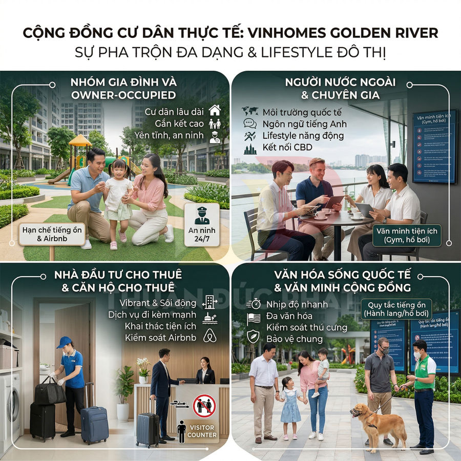 Cộng đồng cư dân Vinhomes Golden River với gia đình, chuyên gia nước ngoài và nhà đầu tư cho thuê căn hộ cao cấp
