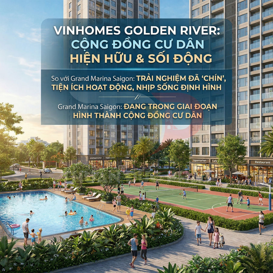 Khu căn hộ Vinhomes Golden River với hồ bơi, sân thể thao và tiện ích sôi động cho cư dân