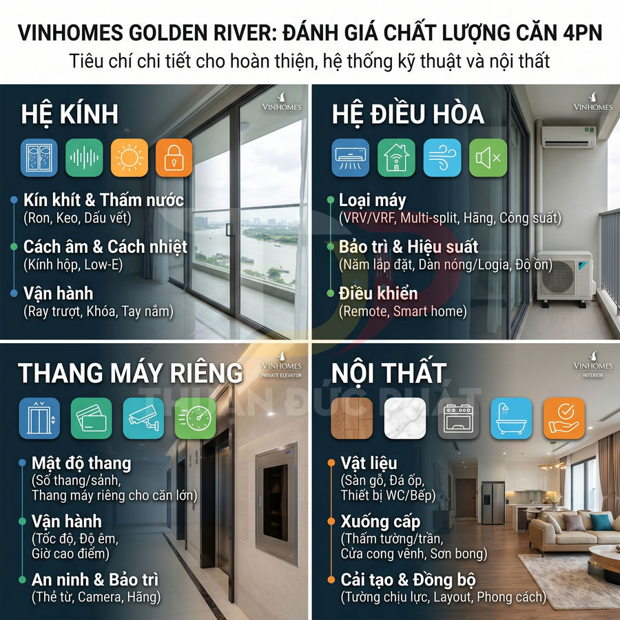 Căn hộ 4 phòng ngủ Vinhomes Golden River với cửa kính lớn, nội thất cao cấp và thang máy riêng