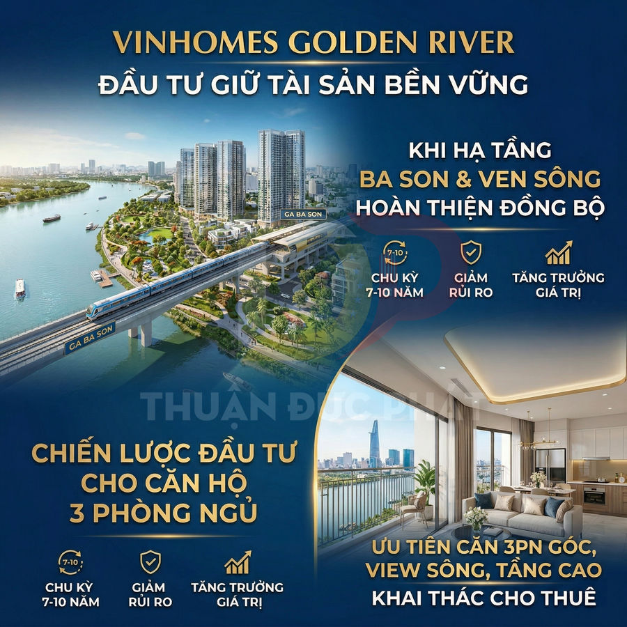 Thiết kế quảng cáo dự án căn hộ Vinhomes Golden River 3 phòng ngủ view sông và nội thất cao cấp