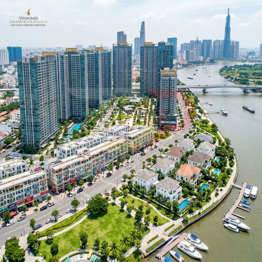 Khu căn hộ cao cấp Vinhomes Golden River bên sông Sài Gòn với biệt thự, bến du thuyền và công viên xanh