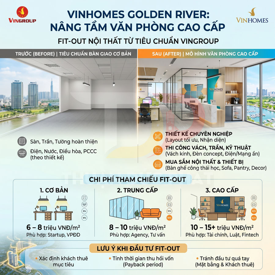 Mô hình văn phòng cao cấp Vinhomes Golden River với thiết kế hiện đại, nội thất sang trọng và view sông rộng mở