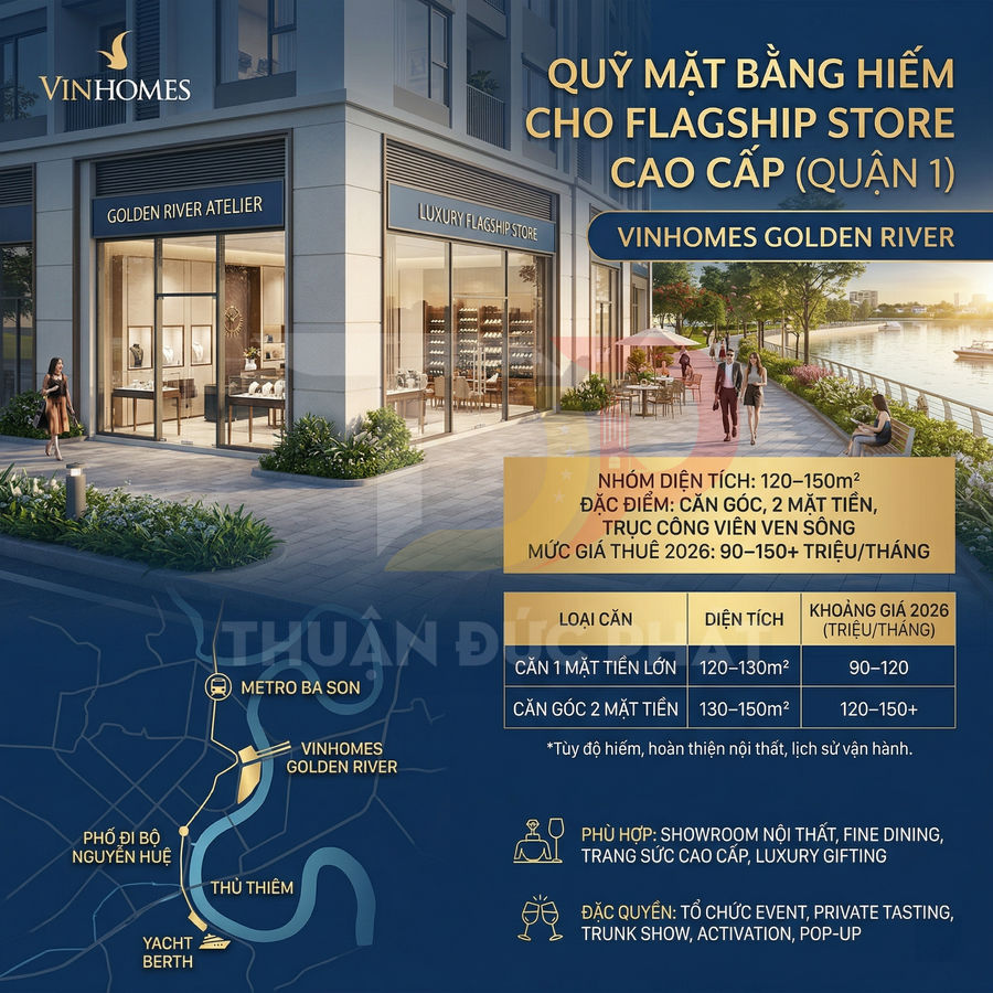 Mặt bằng shophouse Vinhomes Golden River ven sông cho flagship store cao cấp tại quận 1