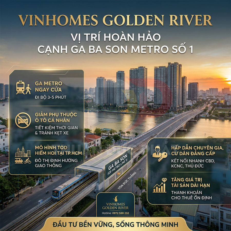 Phối cảnh dự án căn hộ Vinhomes Golden River cạnh ga metro Ba Son tuyến Metro số 1 tại TP HCM