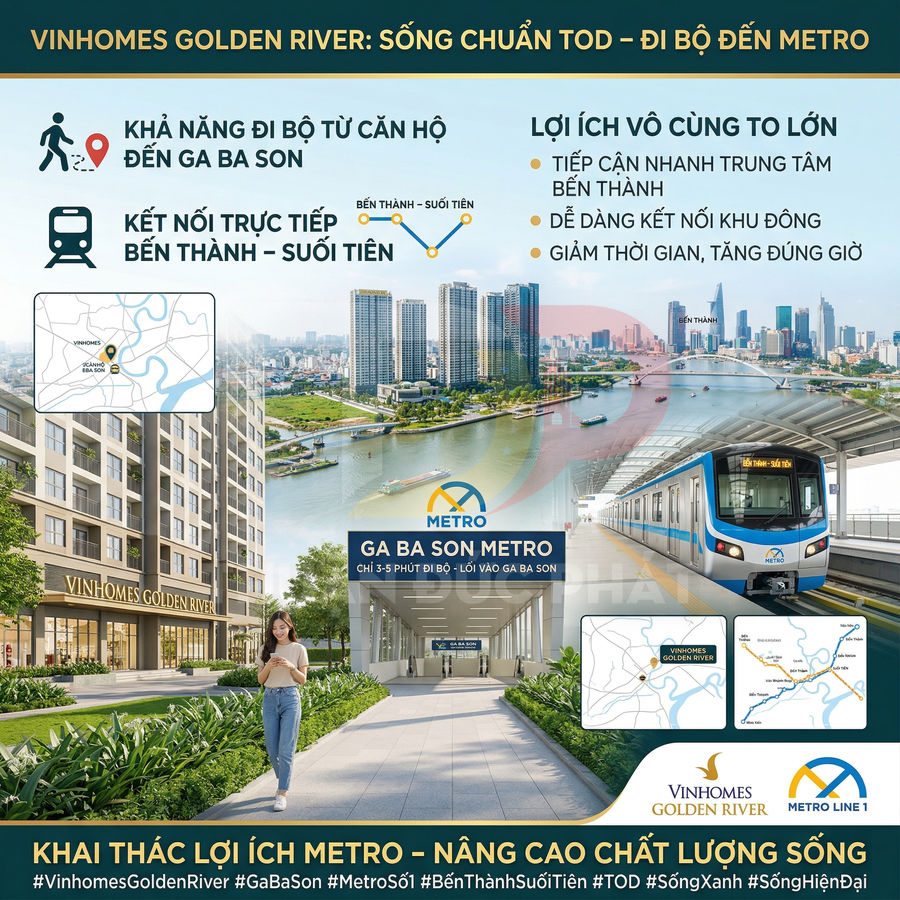 Vinhomes Golden River cạnh ga metro Ba Son tuyến Bến Thành Suối Tiên, căn hộ cao cấp thuận tiện đi bộ ra ga