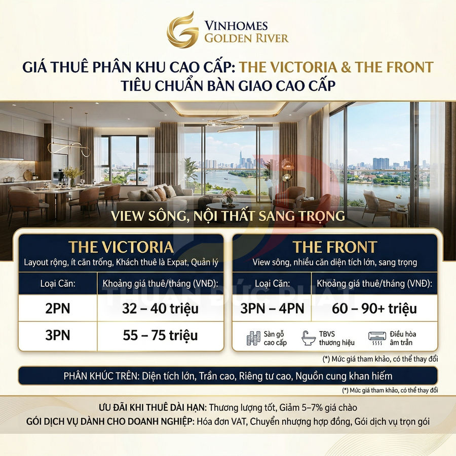 Bảng giá thuê căn hộ cao cấp Vinhomes Golden River The Victoria và The Front view sông nội thất sang trọng