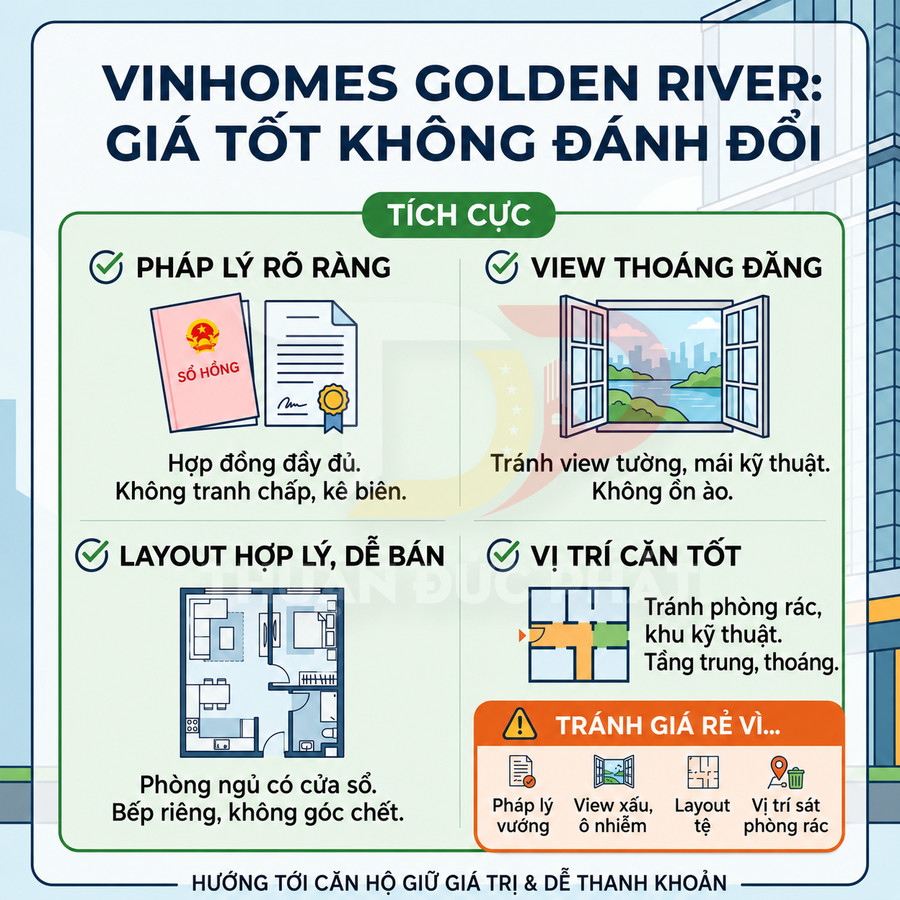 Ưu điểm căn hộ Vinhomes Golden River với pháp lý rõ ràng, view thoáng, layout hợp lý và vị trí căn đẹp
