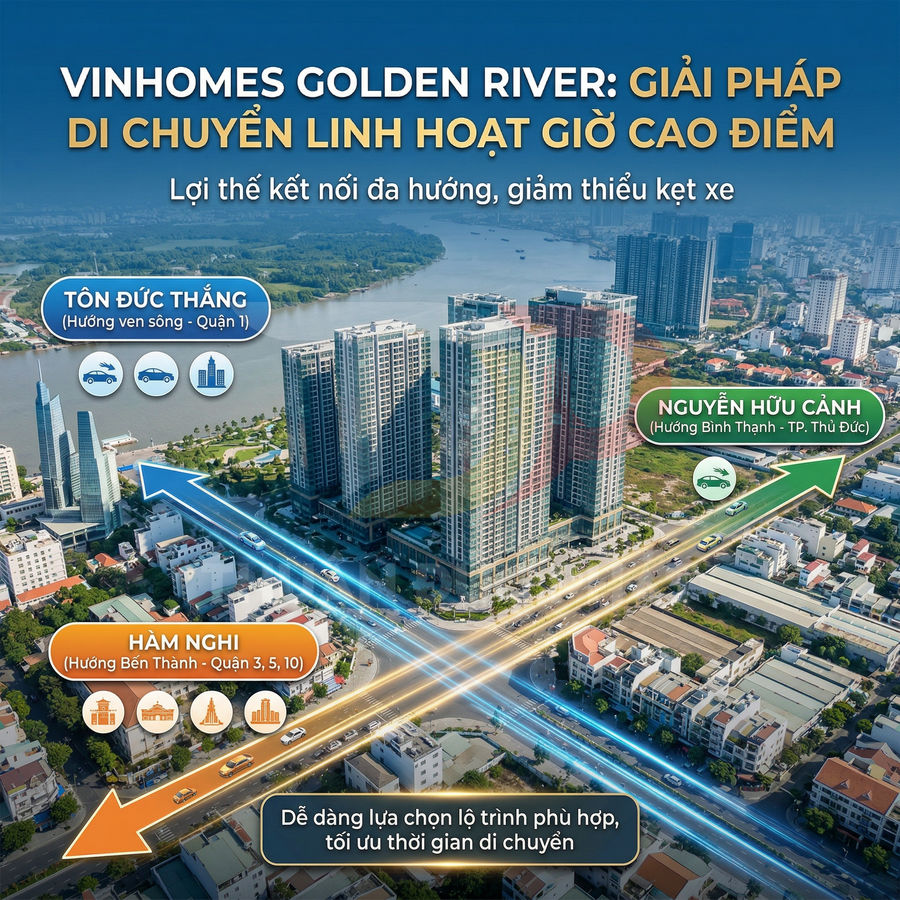 Vinhomes Golden River với các tòa căn hộ cao tầng, vị trí kết nối Tôn Đức Thắng, Hàm Nghi và Nguyễn Hữu Cảnh