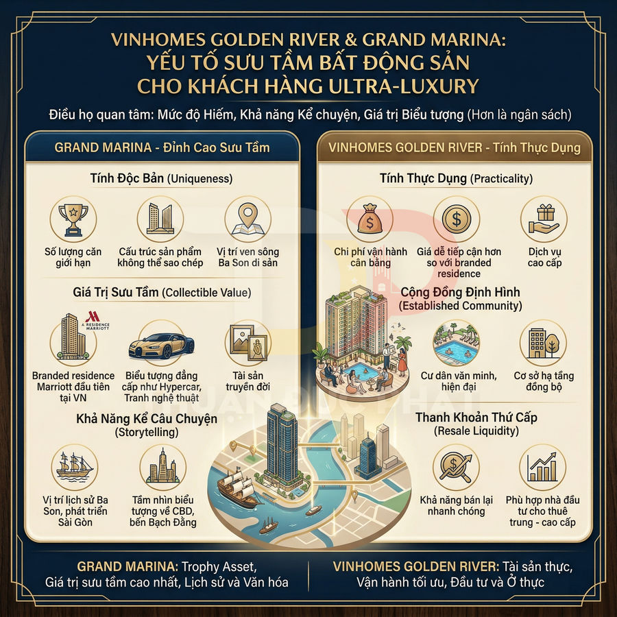 Infographic so sánh dự án bất động sản Vinhomes Golden River và Grand Marina cho khách hàng siêu sang