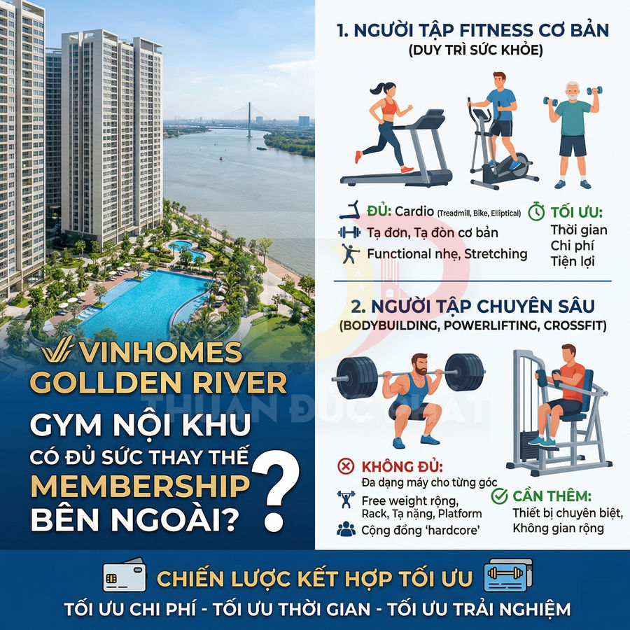 Khu căn hộ Vinhomes Golden River với hồ bơi ngoài trời và tiện ích gym nội khu cho cư dân tập luyện