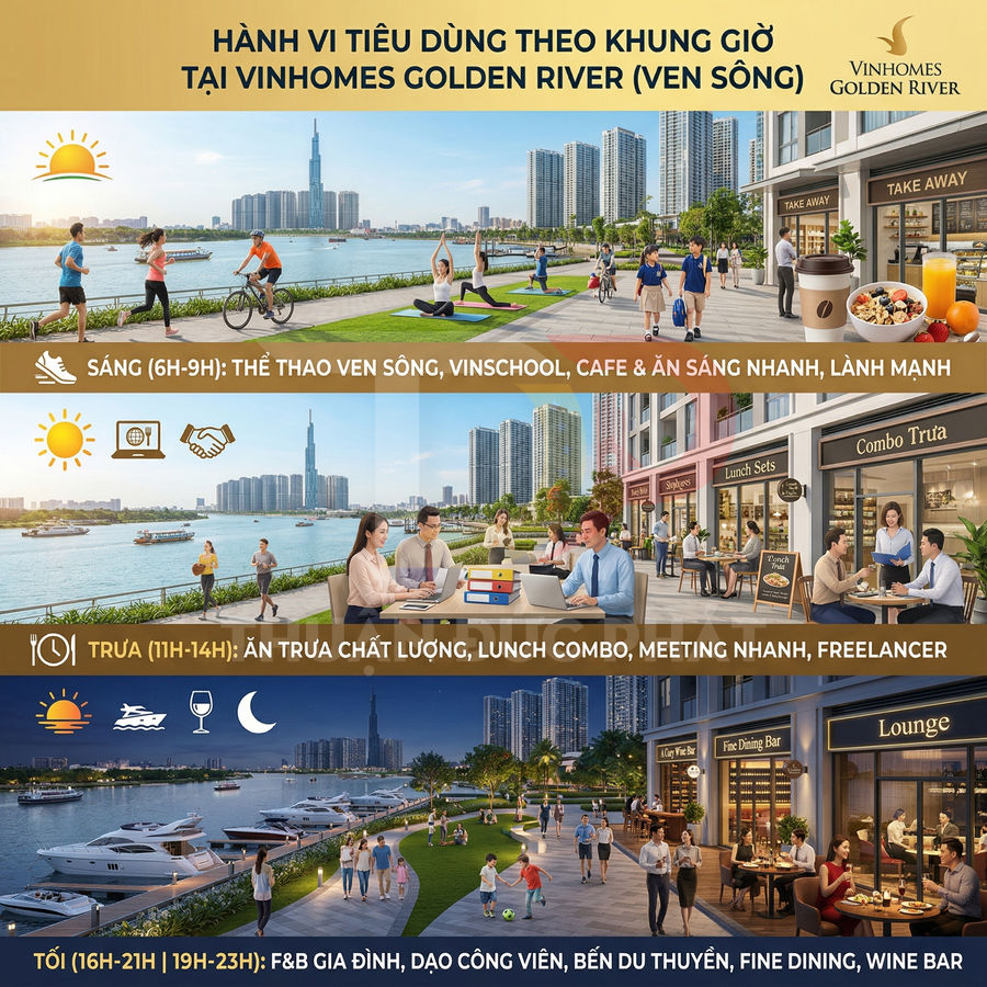 Tiện ích ven sông Vinhomes Golden River với khu thể thao, nhà hàng, quán cafe và bến du thuyền sầm uất