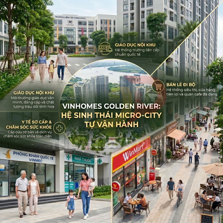 Khu đô thị Vinhomes Golden River với trường Vinschool, phòng khám Vinmec, siêu thị WinMart và phố đi bộ sầm uất