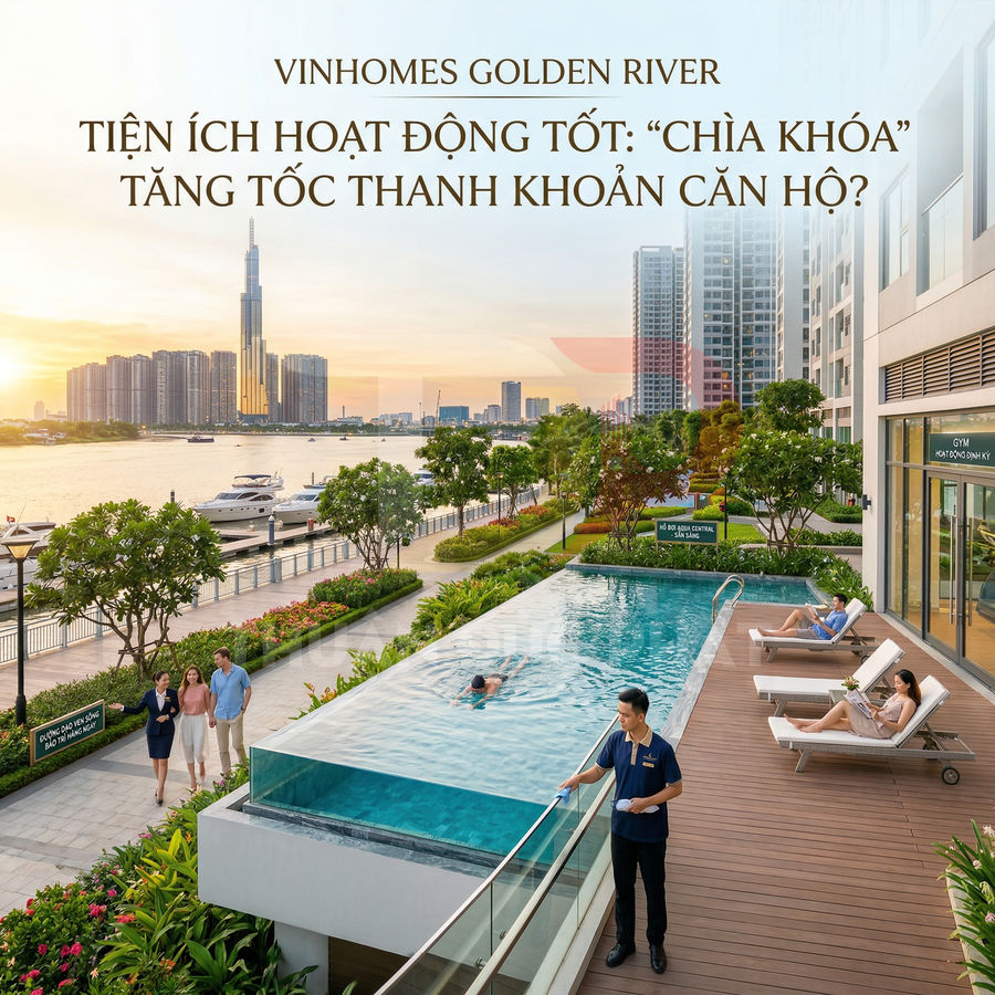 Hồ bơi ngoài trời và khu tiện ích cao cấp tại căn hộ Vinhomes Golden River bên sông Sài Gòn