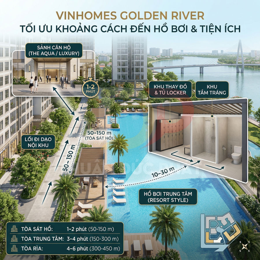Phối cảnh hồ bơi trung tâm resort và tiện ích nội khu dự án căn hộ Vinhomes Golden River