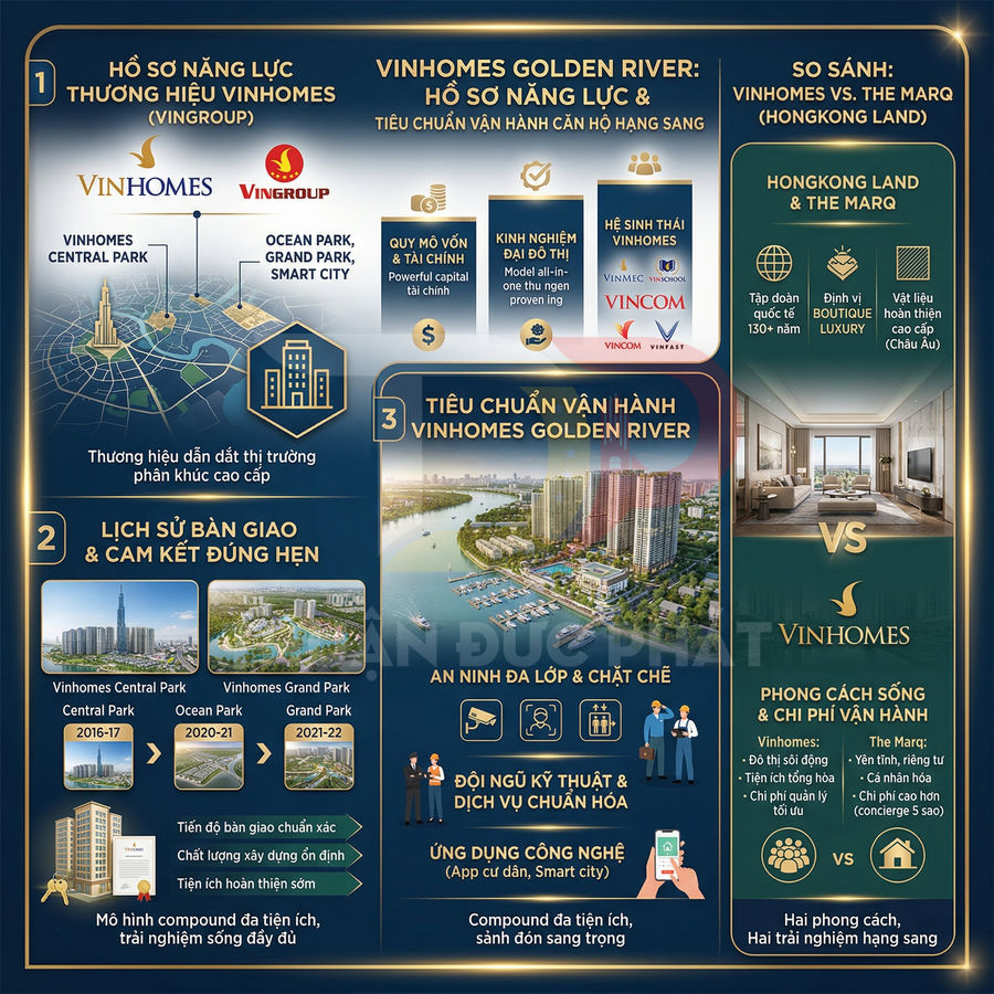 Infographic giới thiệu dự án căn hộ cao cấp Vinhomes Golden River và so sánh với The Marq Hongkong Land