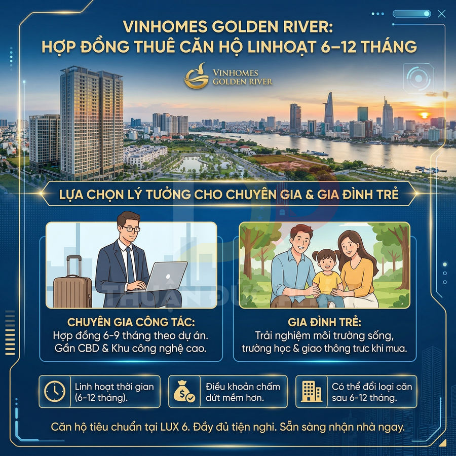 Quảng cáo thuê căn hộ Vinhomes Golden River hợp đồng linh hoạt 6 đến 12 tháng cho chuyên gia và gia đình trẻ