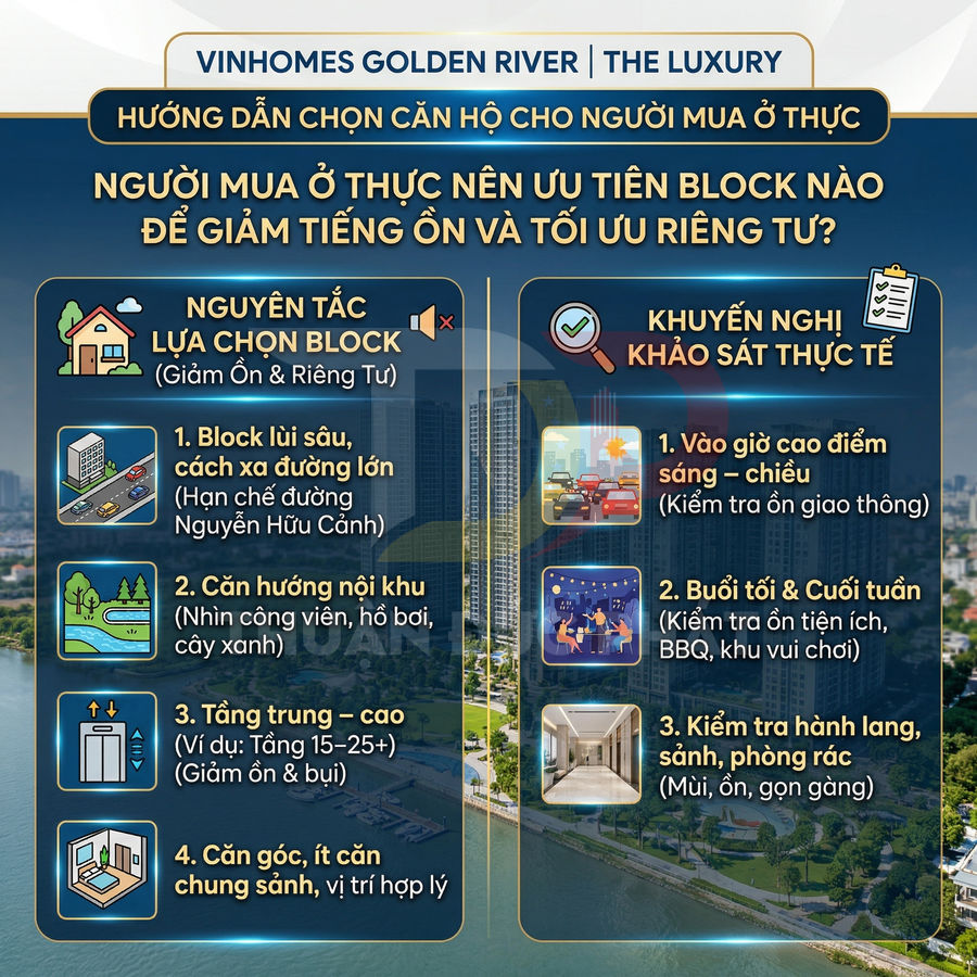 Hướng dẫn chọn căn hộ Vinhomes Golden River The Luxury cho người mua ở thực giảm tiếng ồn và tăng riêng tư