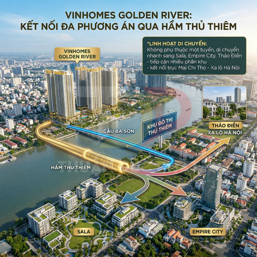 Phối cảnh dự án căn hộ Vinhomes Golden River kết nối hầm Thủ Thiêm và các khu đô thị lân cận
