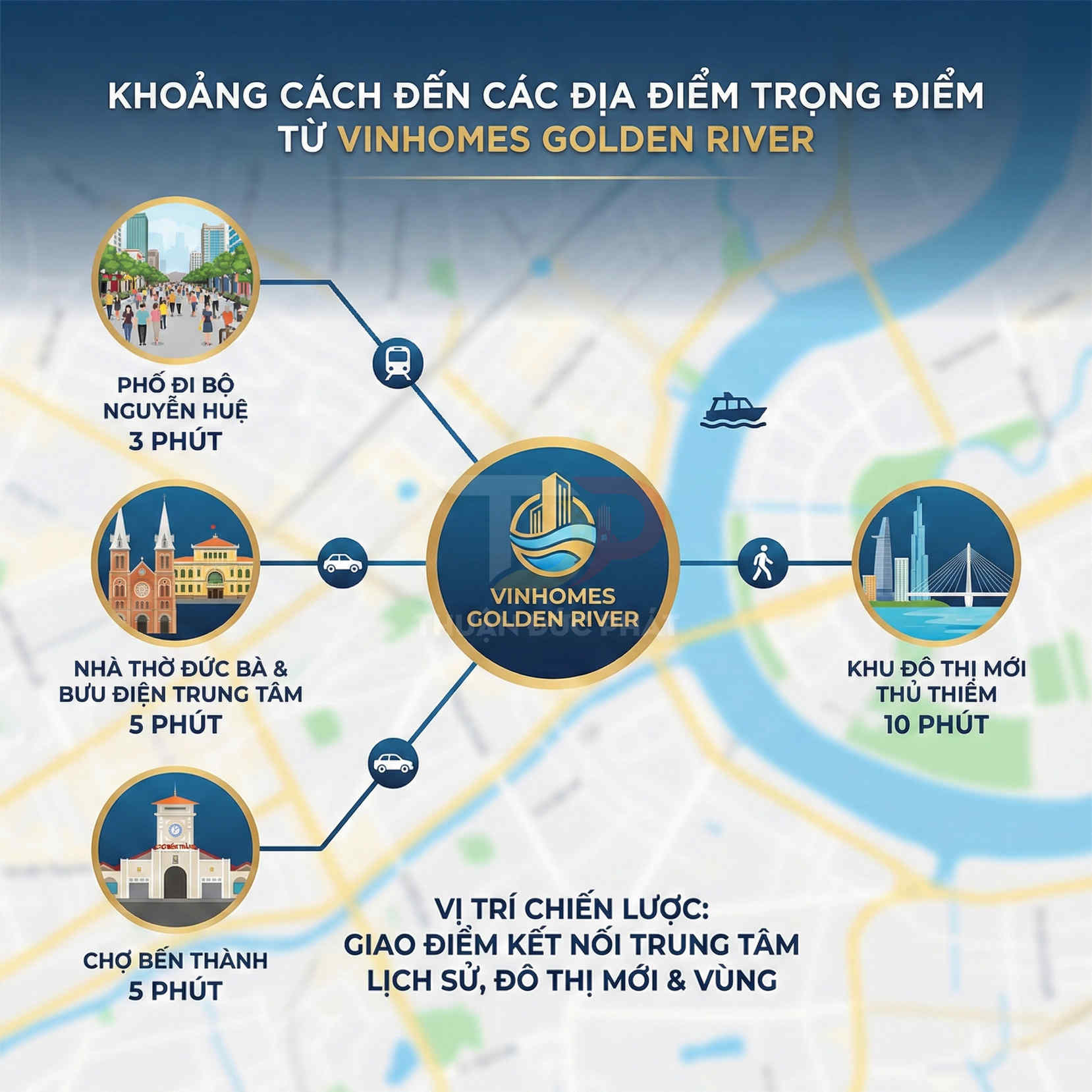 Vị trí dự án Vinhomes Golden River và thời gian di chuyển đến các địa điểm trọng điểm tại TP HCM