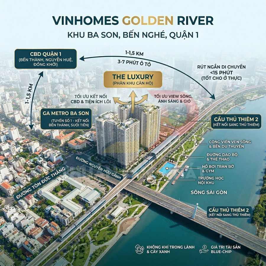 Dự án căn hộ Vinhomes Golden River bên sông Sài Gòn, gần ga metro Ba Son và cầu Thủ Thiêm 2