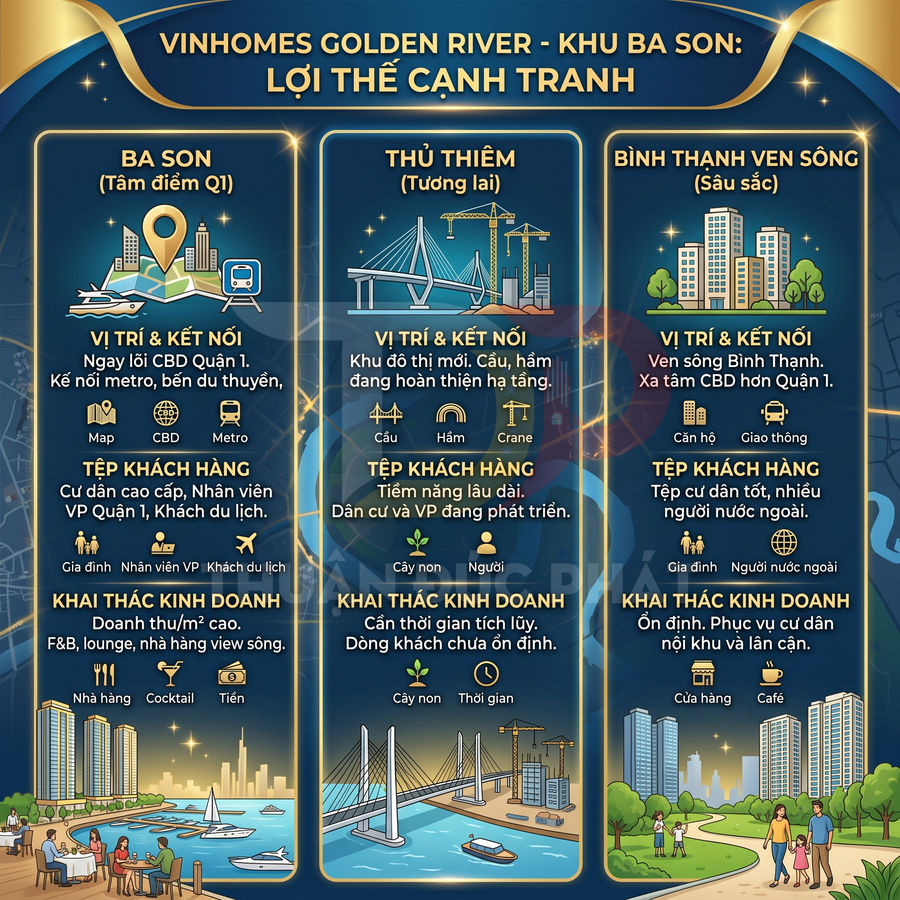 Infographic giới thiệu lợi thế cạnh tranh dự án bất động sản Vinhomes Golden River khu Ba Son tại TP HCM