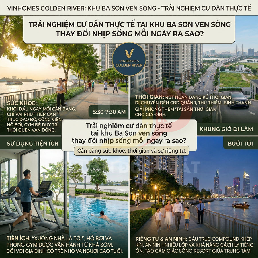 Trải nghiệm cuộc sống ven sông tại căn hộ Vinhomes Golden River Ba Son với tiện ích gym, hồ bơi và khu tản bộ