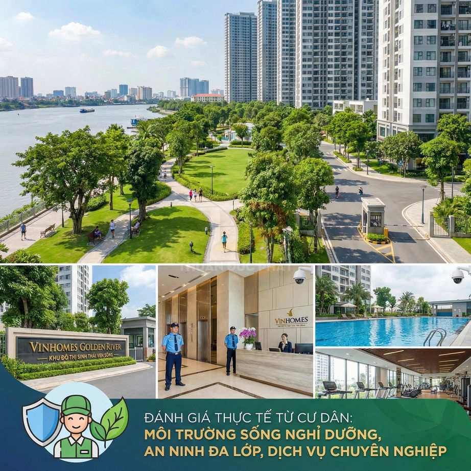 Khu căn hộ Vinhomes Golden River ven sông với công viên xanh, hồ bơi, sảnh lễ tân và an ninh chuyên nghiệp