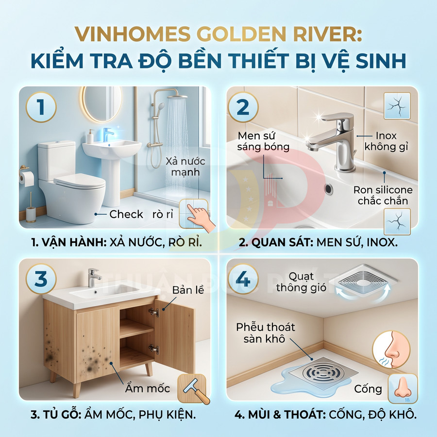 Hướng dẫn kiểm tra độ bền thiết bị vệ sinh Vinhomes Golden River trong phòng tắm và nhà vệ sinh
