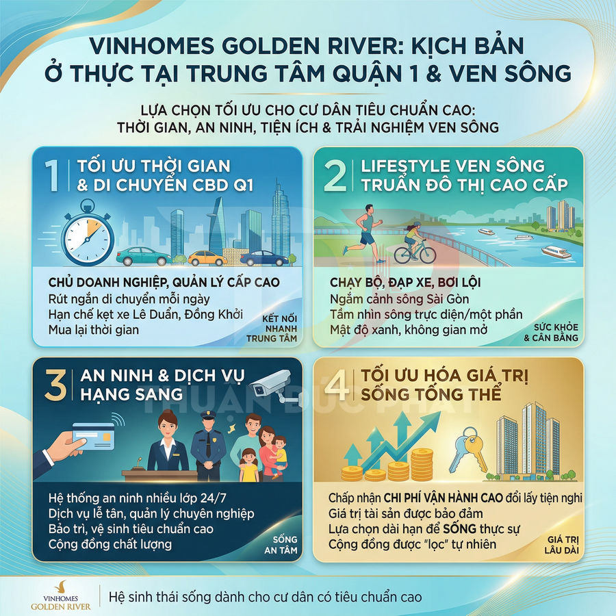 Infographic giới thiệu tiện ích và lợi ích dự án căn hộ cao cấp Vinhomes Golden River tại trung tâm quận 1