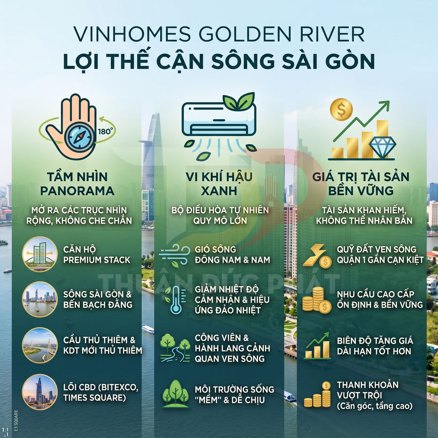 Infographic giới thiệu lợi thế dự án căn hộ Vinhomes Golden River ven sông Sài Gòn