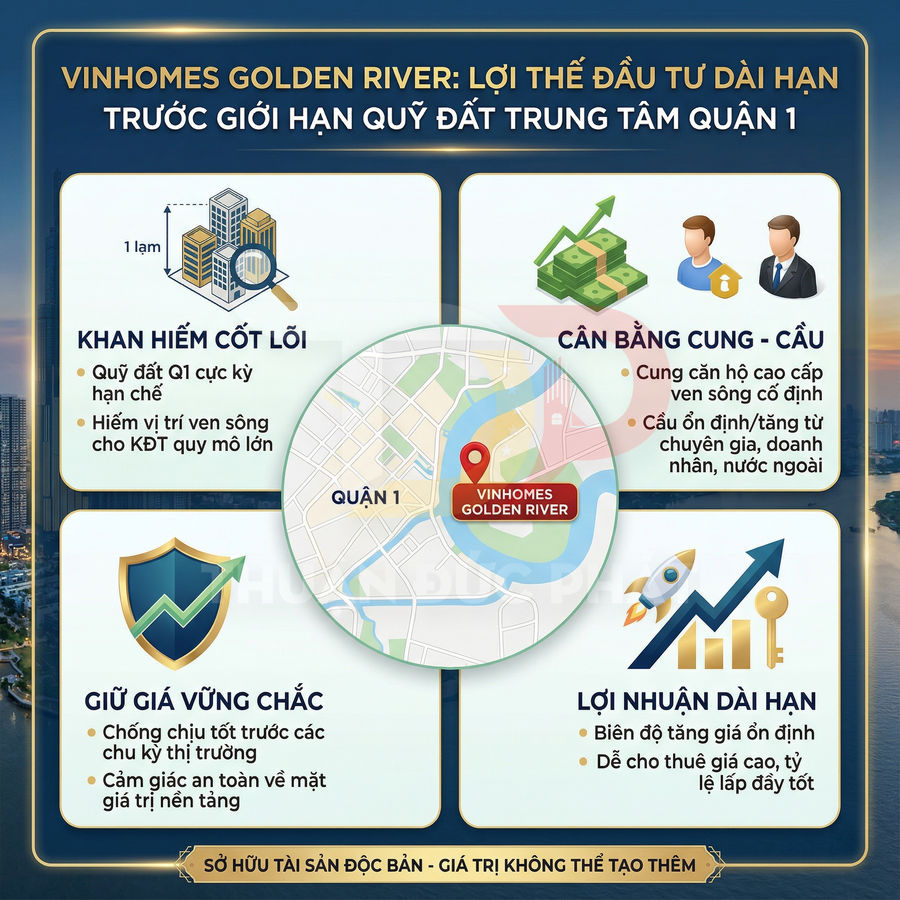 Infographic giới thiệu lợi thế đầu tư dài hạn dự án căn hộ cao cấp Vinhomes Golden River quận 1