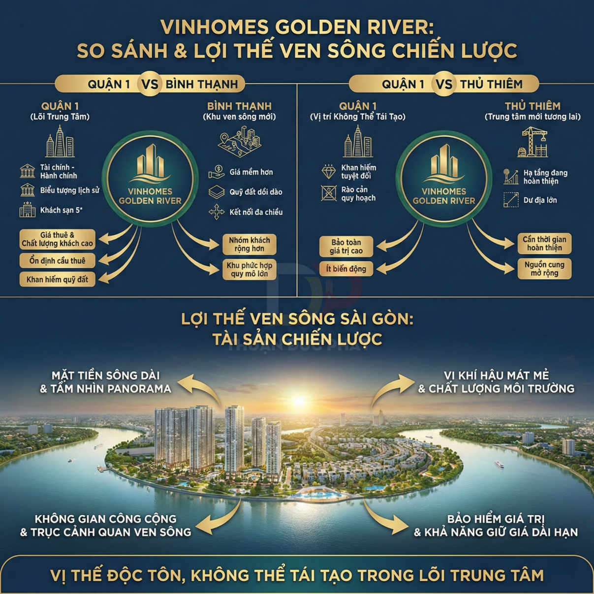 Phối cảnh dự án căn hộ cao cấp Vinhomes Golden River ven sông Sài Gòn với tầm nhìn panorama và không gian xanh