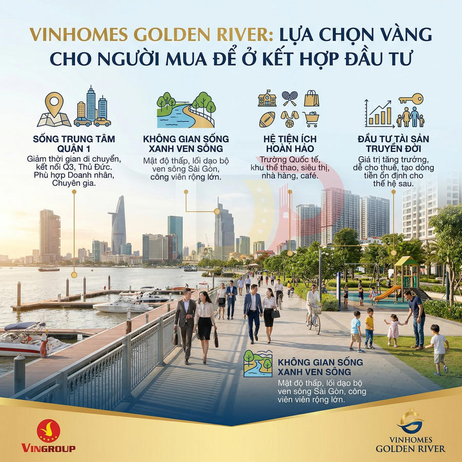 Khu căn hộ cao cấp Vinhomes Golden River ven sông Sài Gòn với công viên xanh và tiện ích hiện đại