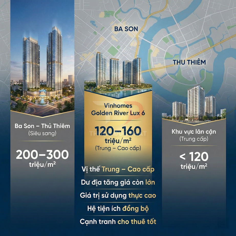 So sánh giá bán căn hộ Vinhomes Golden River Lux 6 Ba Son Thủ Thiêm và khu vực lân cận trên bản đồ