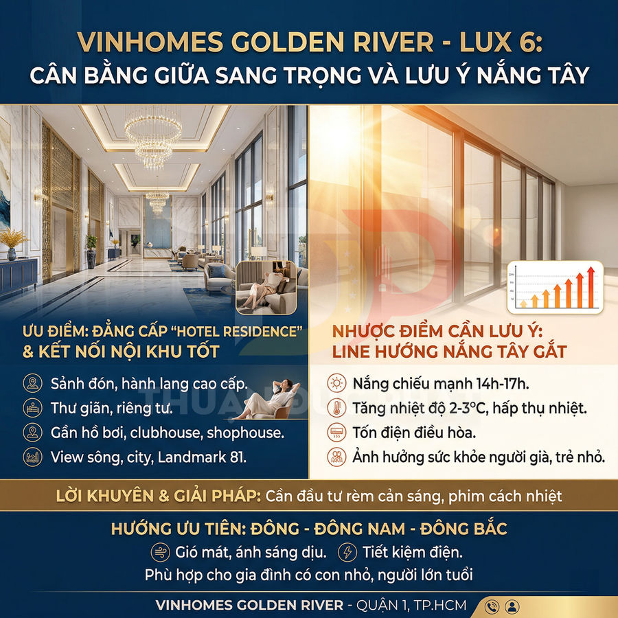 Thiết kế căn hộ Vinhomes Golden River Lux 6 sang trọng với sảnh đón cao cấp và cửa kính lớn hướng nắng Tây