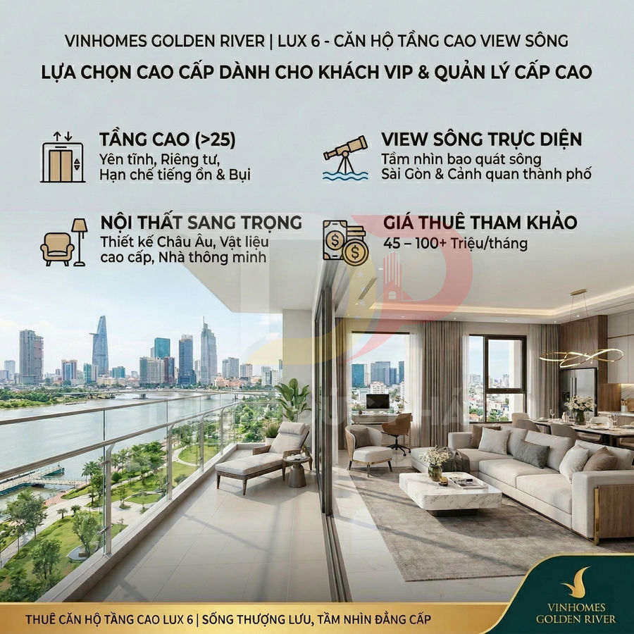 Căn hộ cao cấp Vinhomes Golden River Lux 6 tầng cao view sông Sài Gòn, nội thất sang trọng, ban công rộng